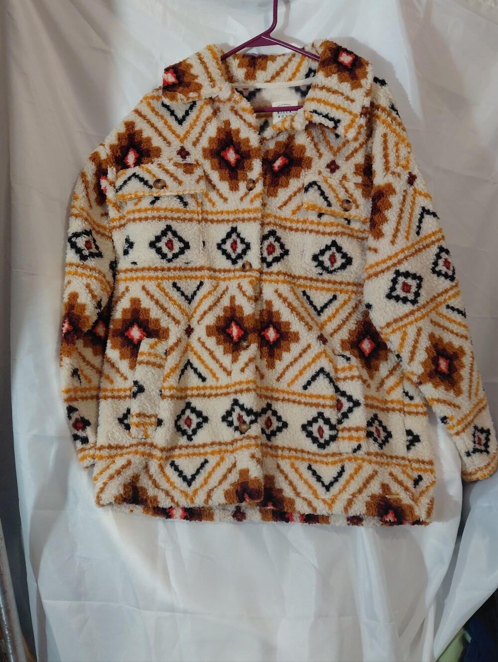 Billabong White, Mustard & Black Aztec Teddy Coat